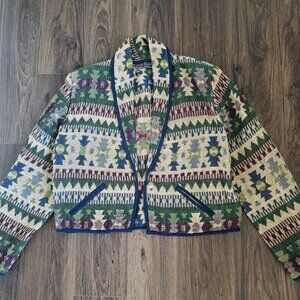 💙 New Identity Aztec Artsy Knit Cotton Blazer Jacket Size M/L Outdoors Nature F